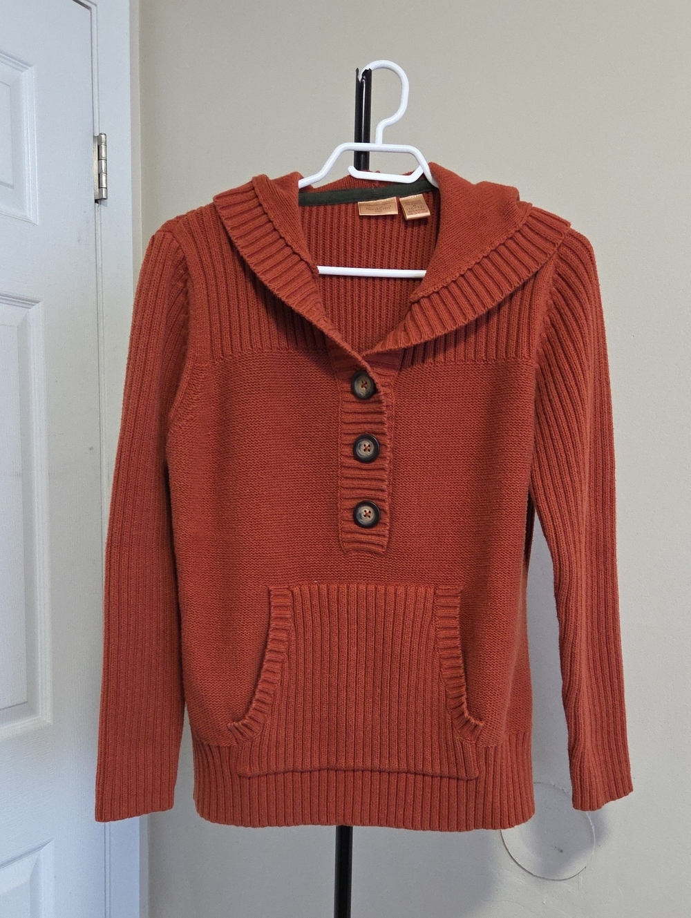 Northcrest Rust Button-Up Cowl-Neck Sweater